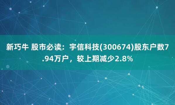 新巧牛 股市必读：宇信科技(300674)股东户数7.94万户，较上期减少2.8%